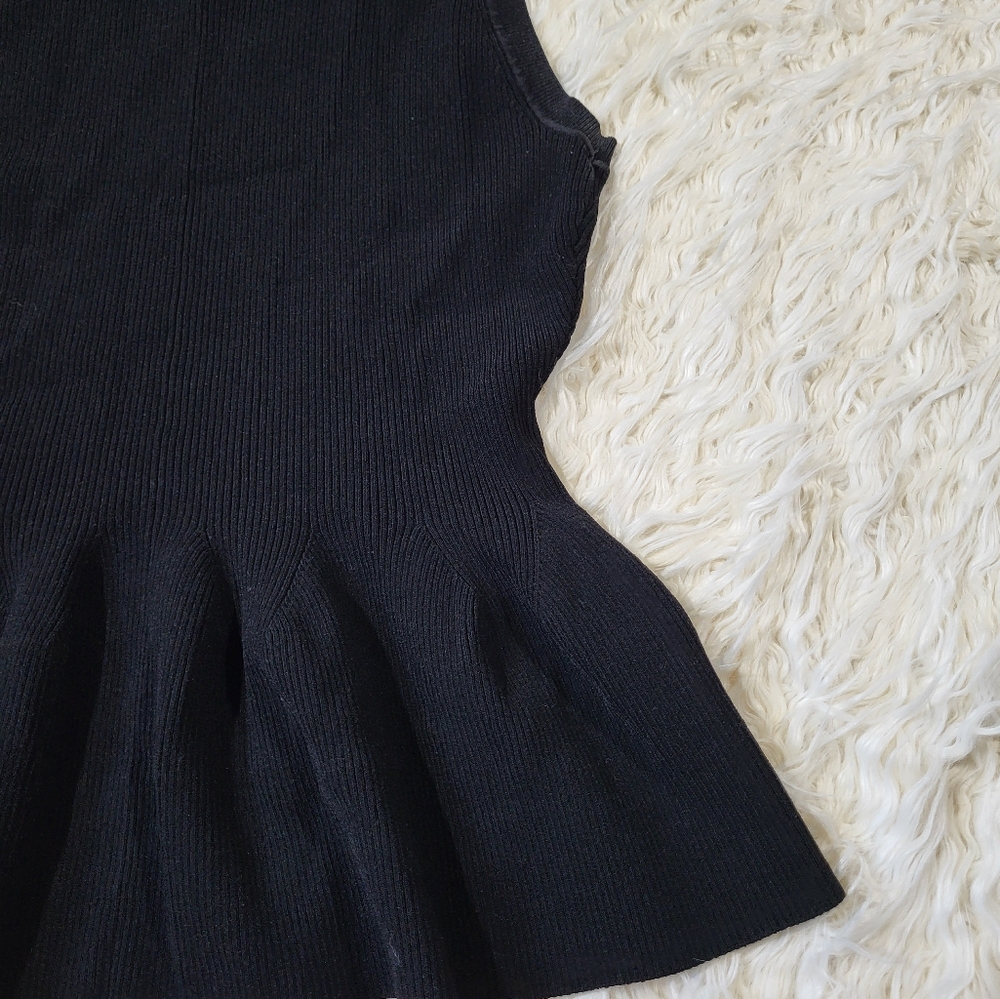Veronica Beard Black Ribbed Arago Peplum Top Dress, Medium - Picture 6 of 14